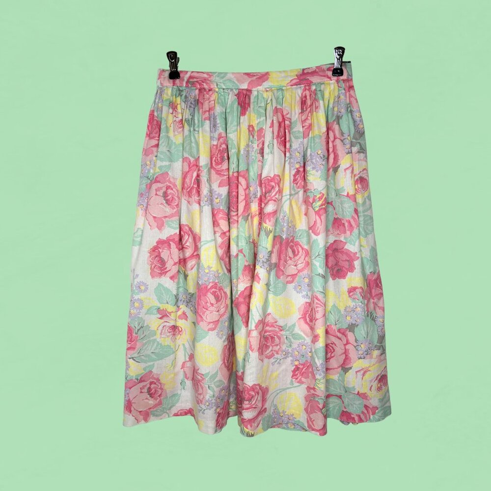 Vintage 1980s Beeline Fashions Floral Skirt, Size 16